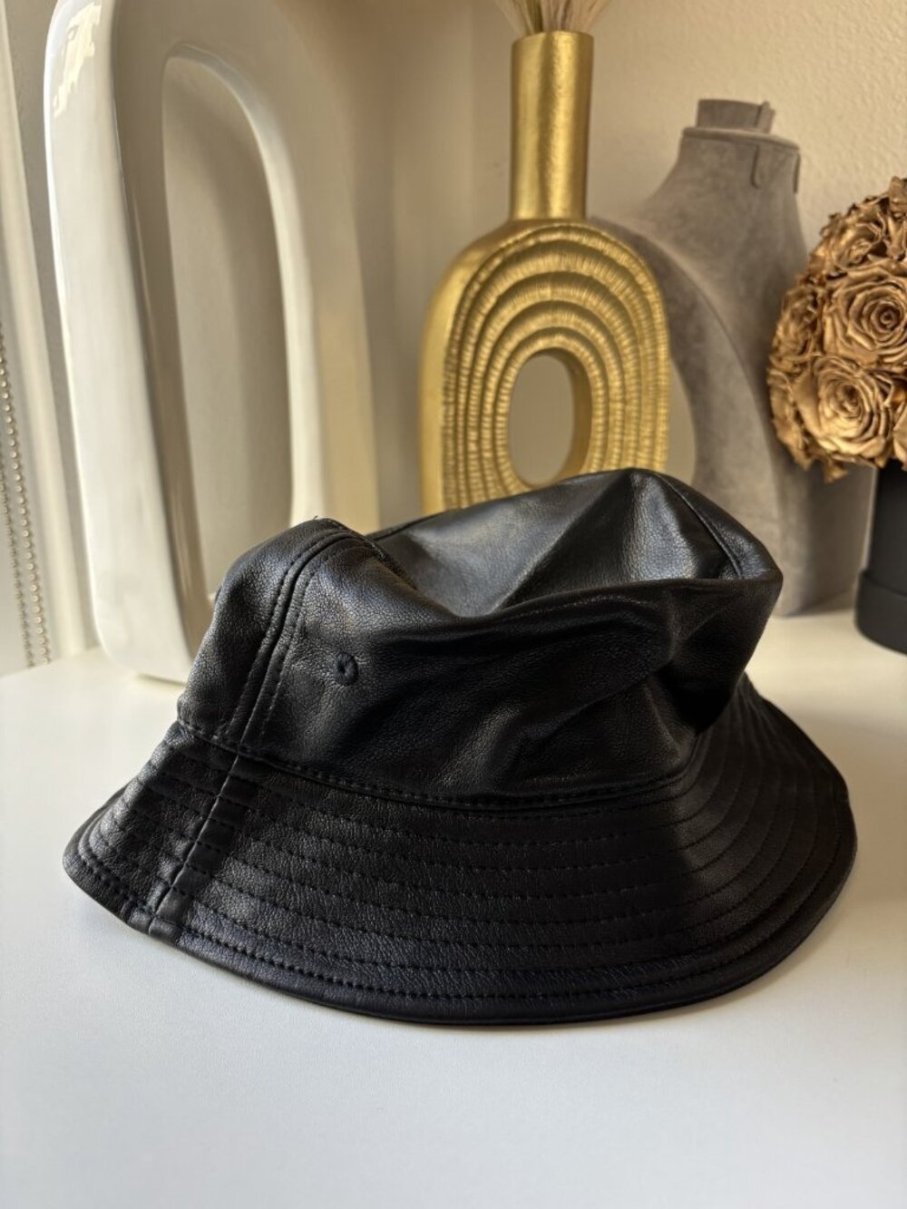 LUNA B New Bucket Hat Black Faux Leather